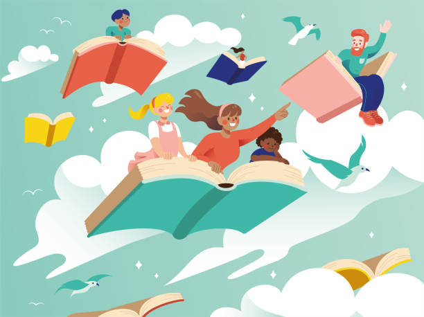 Des livres qui volent en transportant des personnes.